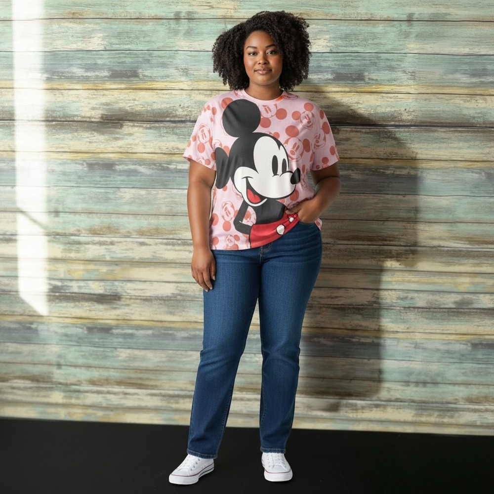 Disney Mickey Mouse T-Shirt 3XL Pink Excellent Graphic Print Short Sleeve Tee